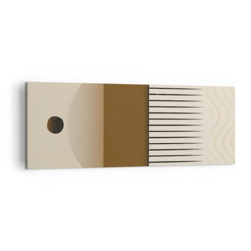 Obraz na płótnie - Abstrakcyjna kompozycja geometryczna w beżach i brązach - 140x50cm - Różne stany - Nowoczesna dekoracja ścienna do salonu i sypialni ARTTOR
