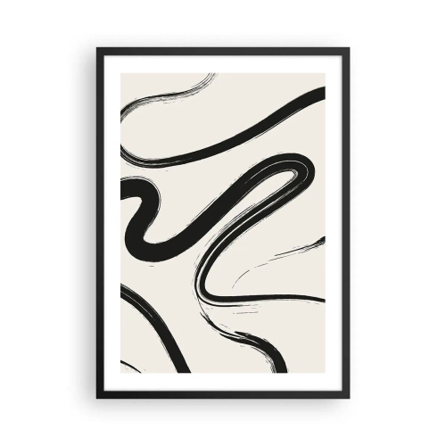 Plakat w czarnej ramie - Abstrakcyjne czarne linie na jasnym tle - 50x70cm - Czarno-biała fanaberia - Nowoczesna dekoracja ścienna do salonu i sypialni ARTTOR