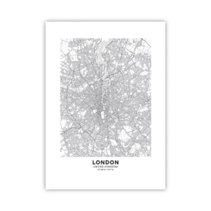 Plakat - Czarno-biała mapa Londynu z dokładnymi szczegółami ulic - 50x70cm - Mapa londyńskiego labiryntu - Nowoczesna dekoracja ścienna do salonu, kuchni i sypialni ARTTOR