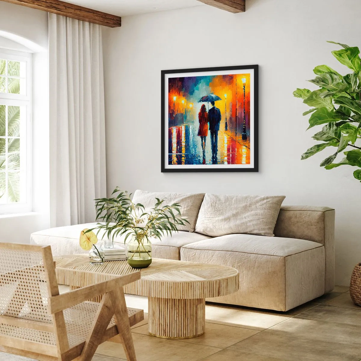 Plakat w czarnej ramie - Razem – kolorowa noc - 40x40 cm