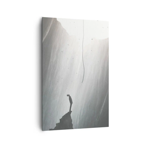 Obraz na płótnie - Sylwetka człowieka na dnie jaskini z widokiem na światło - 80x120cm - Zawsze jest jakieś wyjście - Nowoczesna dekoracja ścienna do salonu i sypialni ARTTOR