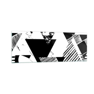 Obraz na szkle - Geometryczne wzory w czarno-białej minimalistycznej formie - 140x50cm - Deszcz trójkątów - Nowoczesna dekoracja ścienna do salonu i sypialni ARTTOR