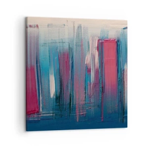 Obraz na płótnie - Kompozycja wertykalna w błękicie i czerwieni - 50x50 cm