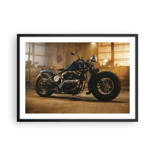 Plakat w czarnej ramie - Stylowy motocykl w industrialnym wnętrzu z ciepłym oświetleniem - 70x50cm - Mogę wszystko - Nowoczesna dekoracja ścienna do salonu i sypialni ARTTOR
