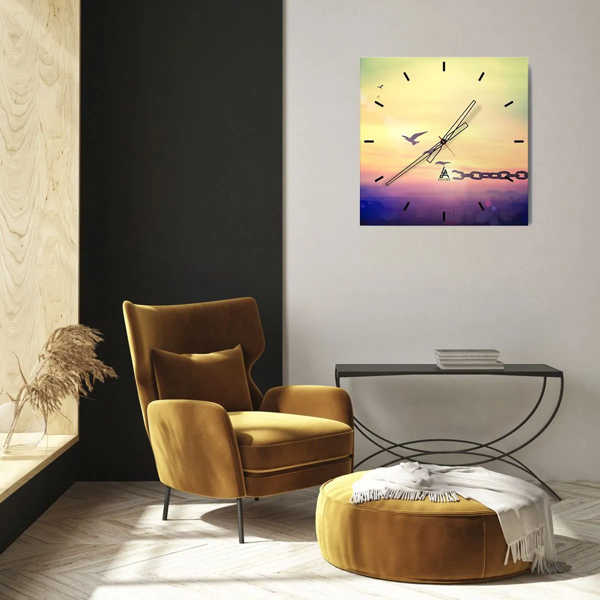 Zegar ścienny - Symbol wolności z ptakami i zerwanym łańcuchem - 30x30cm - Zwycięstwo wolności - Nowoczesna dekoracja ścienna do salonu i sypialni ARTTOR