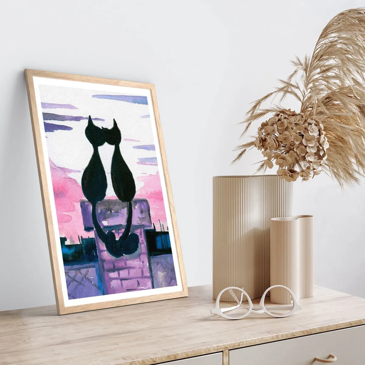 Plakat w ramie jasny dąb - Rendez-vous pod księżycem - 70x100 cm