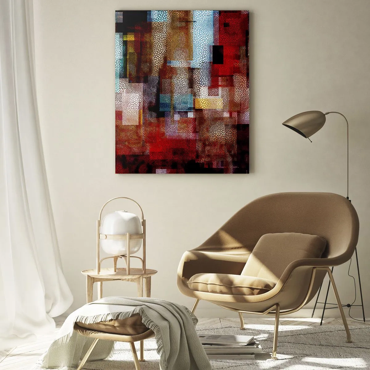 Obraz na szkle - Geometryczna abstrakcja w intensywnych odcieniach czerwieni - 80x120cm - Pomieszanie z poplątaniem - Nowoczesna dekoracja ścienna do salonu i sypialni ARTTOR