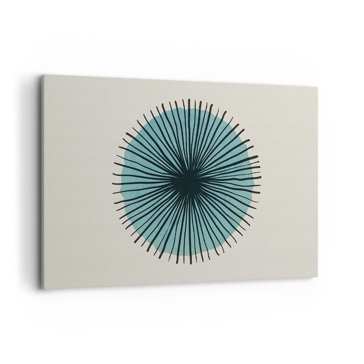 Obraz na płótnie - Abstrakcyjna forma w kształcie koła z promieniami w błękitach - 120x80cm - Promieniście na błękicie - Nowoczesna dekoracja ścienna do salonu, kuchni i sypialni ARTTOR