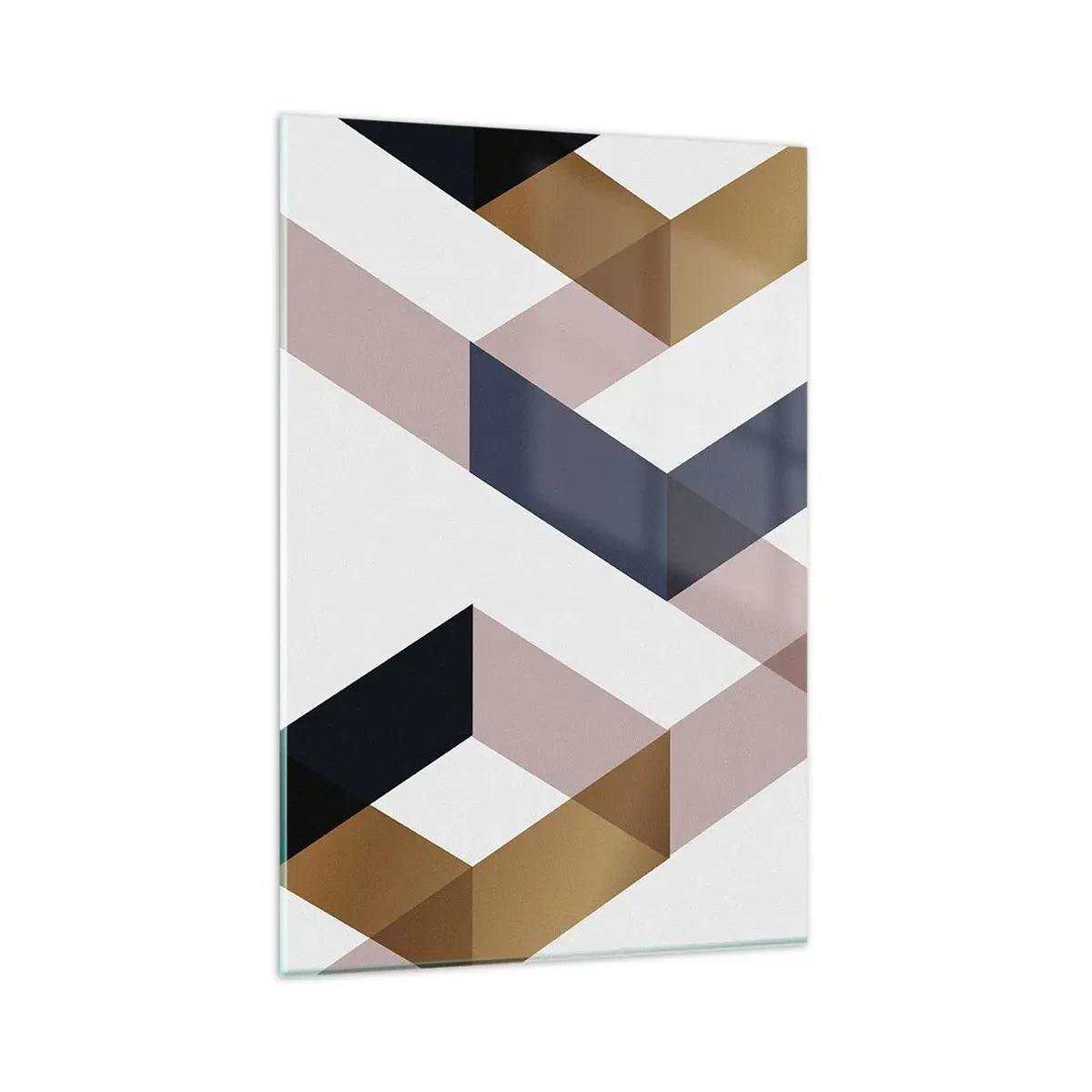 Obraz na szkle - Geometryczne wzory w odcieniach złota i granatu - 80x120cm - Płaszczyzny i kąty - Nowoczesna dekoracja ścienna do salonu i sypialni ARTTOR