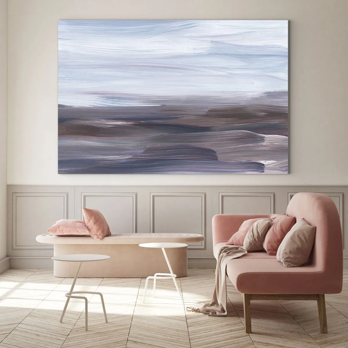 Obraz na szkle - Poziome smugi wody w odcieniach błękitu i brązu w stylu abstrakcyjnym - 70x50cm - Żywioły: woda - Nowoczesna dekoracja ścienna do salonu i sypialni ARTTOR