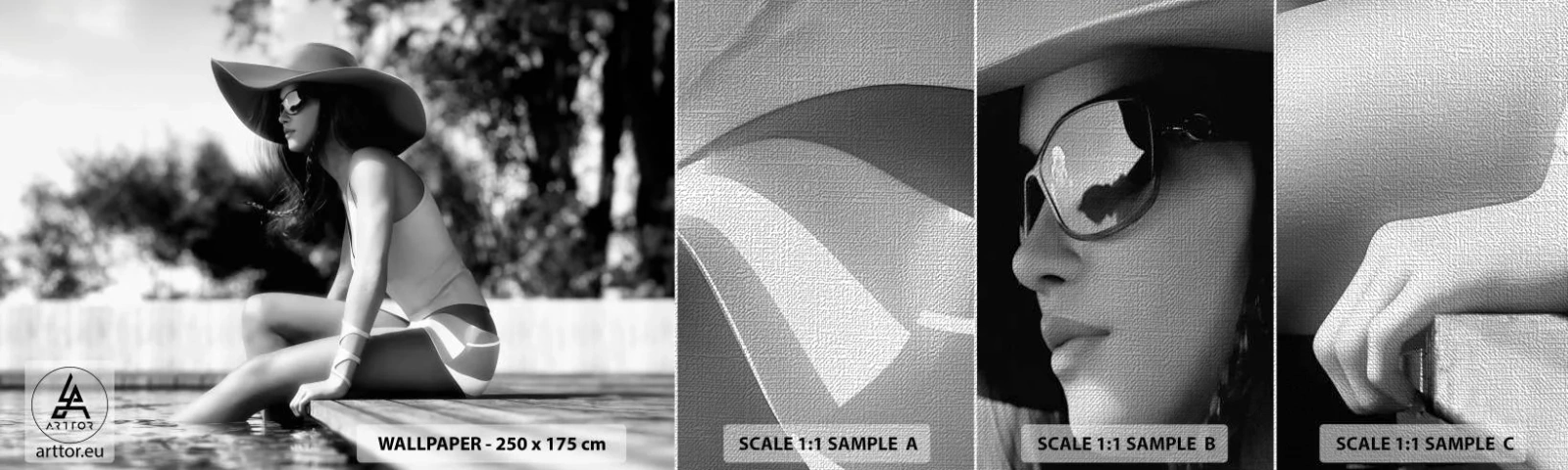 Fototapeta Próbka Premium Canvas - Letnie marzenie - Kobieta, Kapelusz, Basen - 100x30 cm