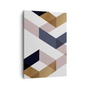 Obraz na płótnie - Geometryczne kształty w odcieniach złota, granatu i beżu na białym tle - 50x70cm - Płaszczyzny i kąty - Nowoczesna dekoracja ścienna do salonu, kuchni i sypialni ARTTOR