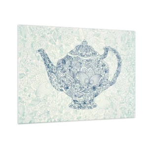 Obraz na szkle - Czajnik z kwiatowym ornamentem w stylu vintage - 70x50cm - Herbaty czar - Nowoczesna dekoracja ścienna do salonu i sypialni ARTTOR