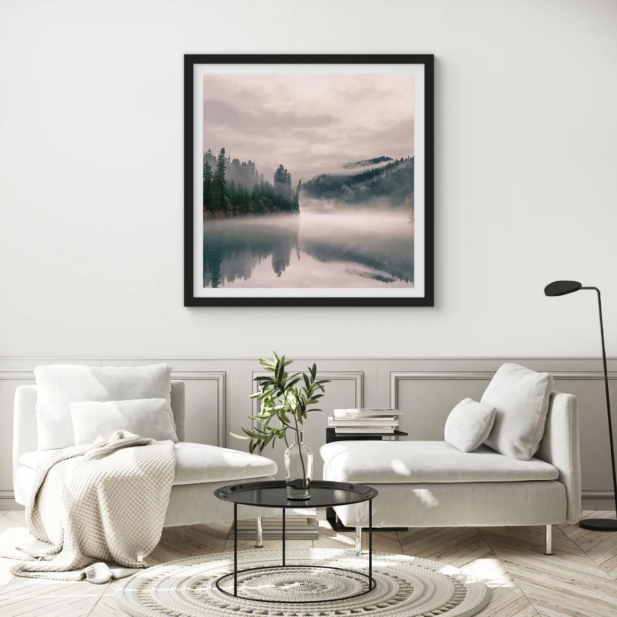 Plakat w czarnej ramie - W zadumie, we mgle - 40x40 cm