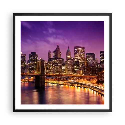 Plakat w czarnej ramie - Fioletowo-złoty Manhathann - 60x60 cm