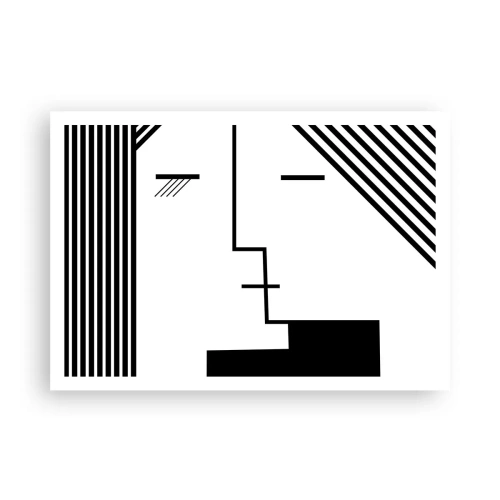 Plakat - Geometryczna abstrakcja przedstawiająca pocałunek w czerni i bieli - 100x70cm - Po prostu pocałunek - Nowoczesna dekoracja ścienna do salonu i sypialni ARTTOR