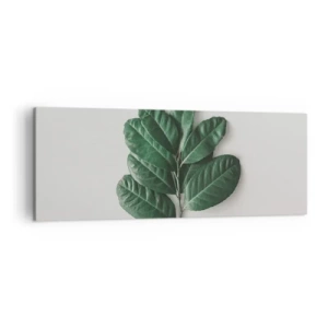 Obraz na płótnie - Gałązka zielonych liści na jasnym tle - 140x50cm - Rysunek samej natury - Nowoczesna dekoracja ścienna do salonu i sypialni ARTTOR