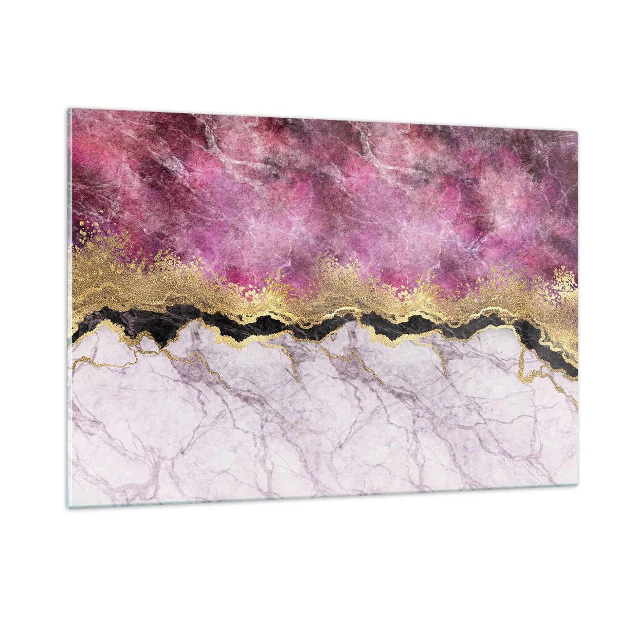 Obraz na szkle - Abstrakcyjna kompozycja marmuru z akcentami złota i purpury - 120x80cm - Na granicy - Nowoczesna dekoracja ścienna do salonu, kuchni i sypialni ARTTOR