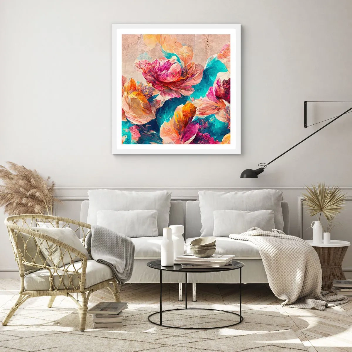 Plakat w białej ramie - Barwny przepych bukietu - 30x30 cm