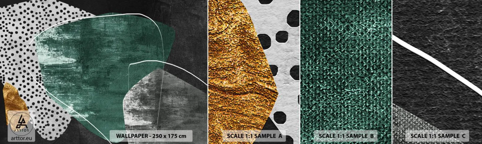 Fototapeta Próbka Standard Eco - Barwna abstrakcja z płatkiem złota - Abstrakcja, Tekstura, Kolaż - 100x30 cm