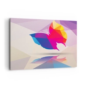 Obraz na płótnie - Geometryczna sylwetka motyla w żywych kolorach - 120x80cm - Motyla tęcza - Nowoczesna dekoracja ścienna do salonu, kuchni i sypialni ARTTOR