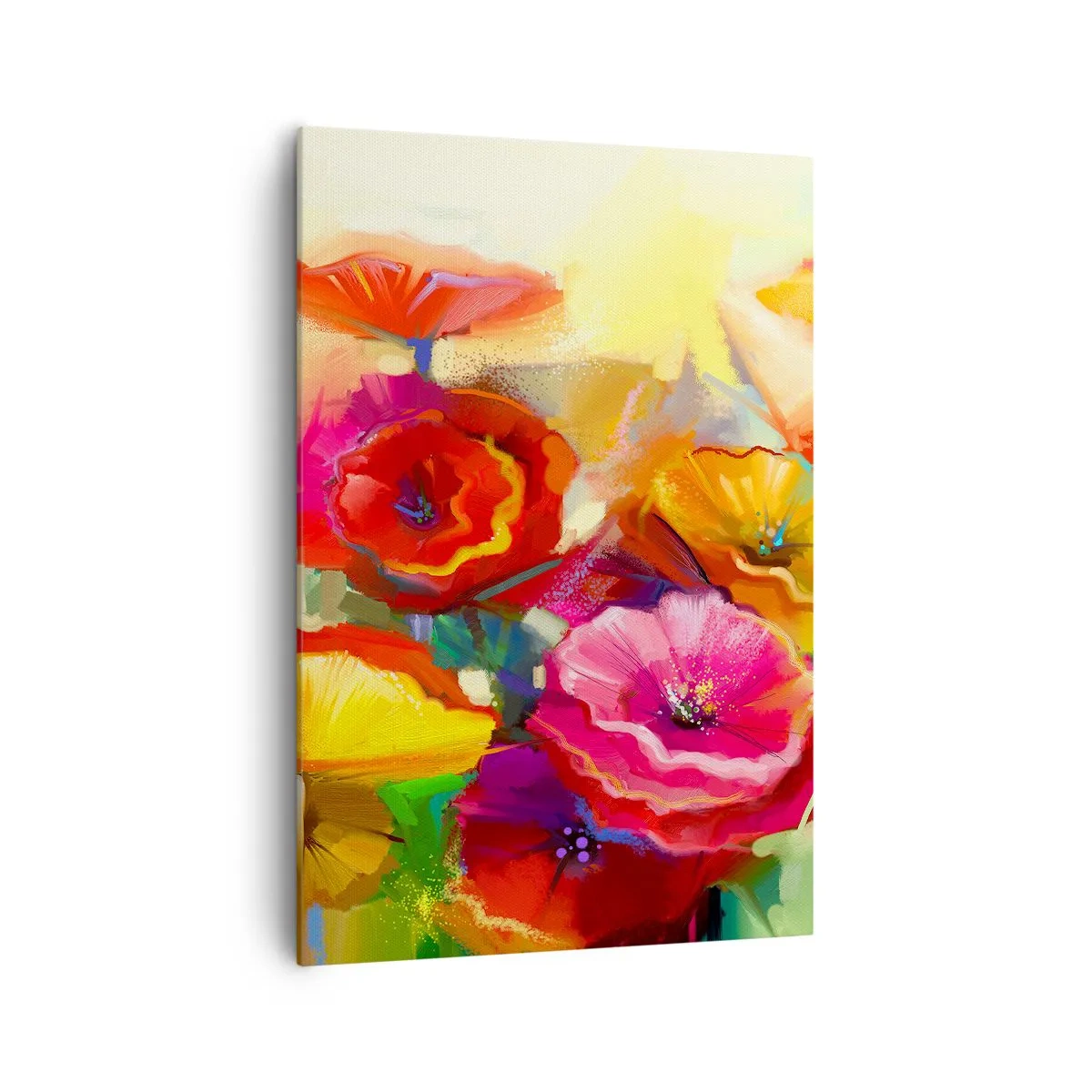 Obraz na płótnie - Kolorowe abstrakcyjne kwiaty na jasnym tle - 70x100cm - Nie tylko czerwone - Nowoczesna dekoracja ścienna do salonu i sypialni ARTTOR