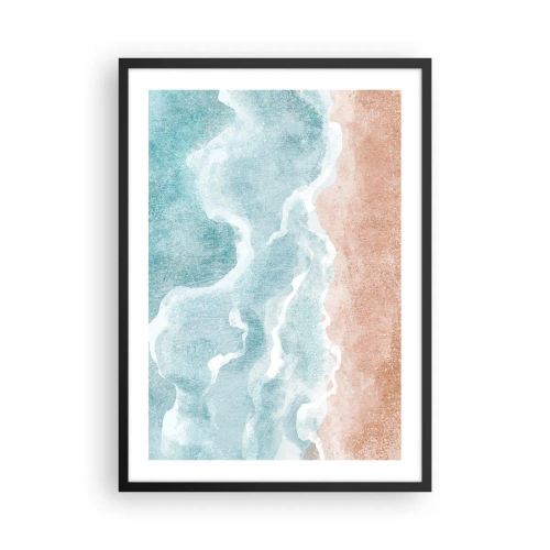 Plakat w czarnej ramie - Fale oceanu spotykające się z piaszczystą plażą - 50x70cm - Abstrakcja obłoczna - Nowoczesna dekoracja ścienna do salonu i sypialni ARTTOR