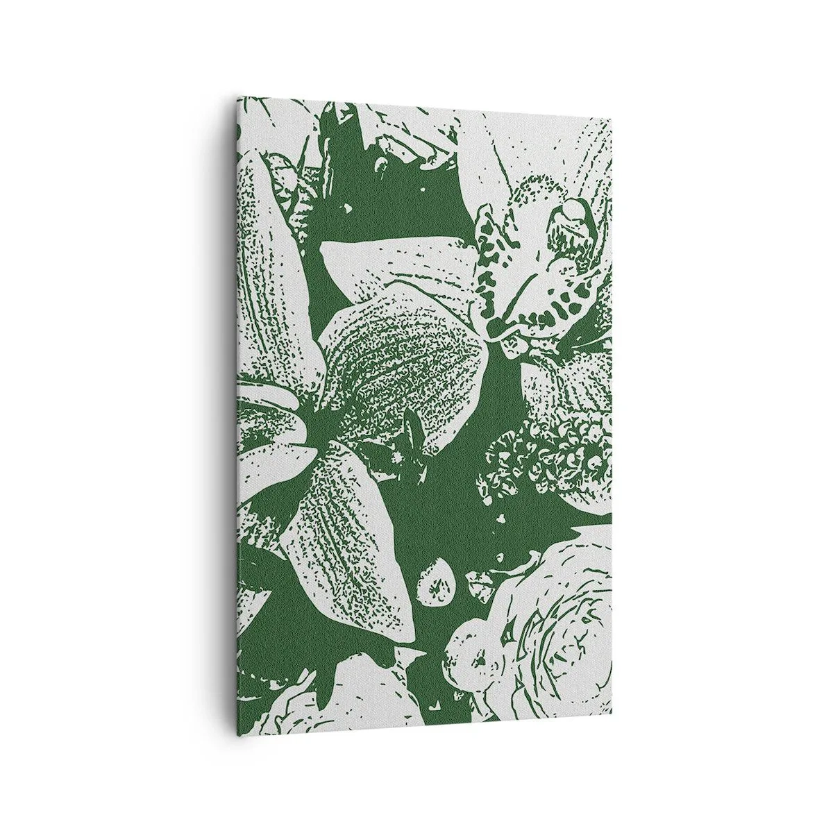 Obraz na płótnie - Graficzny wzór kwiatowy w odcieniach zieleni i bieli - 80x120cm - Bukiet - świat zieleni - Nowoczesna dekoracja ścienna do salonu i sypialni ARTTOR