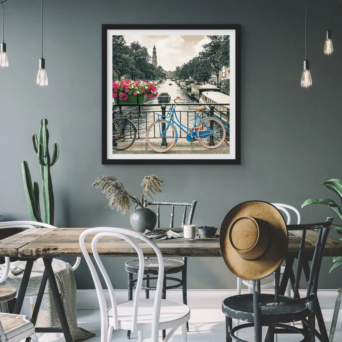 Plakat w czarnej ramie - Kolory amsterdamskiej ulicy - 40x40 cm