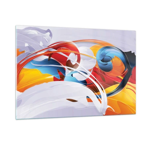 Obraz na szkle - Abstrakcyjna kompozycja barwnych kształtów i linii - 120x80cm - Taniec żywiołów - Nowoczesna dekoracja ścienna do salonu, kuchni i sypialni ARTTOR
