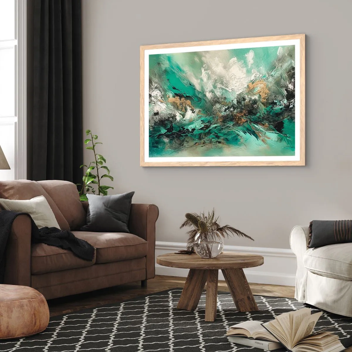 Plakat w ramie jasny dąb - Szmaragdowo-czarna kipiel - 50x40 cm
