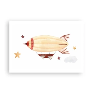 Plakat - Ręcznie malowany sterowiec na tle gwiazd - 100x70cm - Powietrzny statek - Nowoczesna dekoracja ścienna do salonu i sypialni ARTTOR