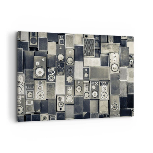 Obraz na płótnie - Kolekcja głośników w stylu retro - 120x80cm - I wszystko gra - Nowoczesna dekoracja ścienna do salonu, kuchni i sypialni ARTTOR