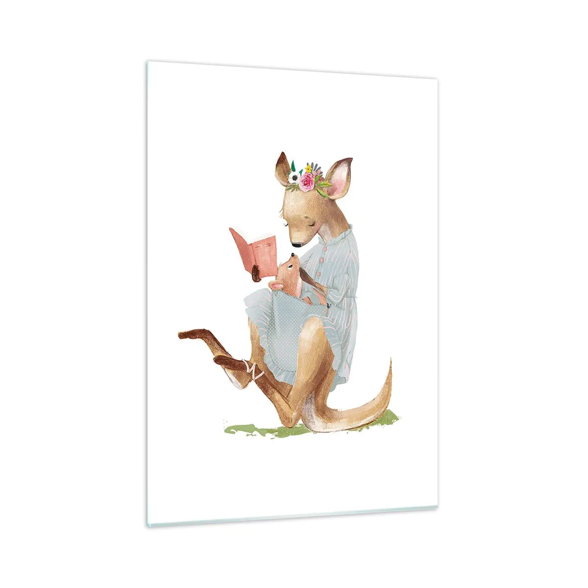Obraz na szkle - Mama kangurzyca czytająca książkę małemu kangurkowi - 50x70cm - Poczytaj mi, mamo - Nowoczesna dekoracja ścienna do salonu, kuchni i sypialni ARTTOR
