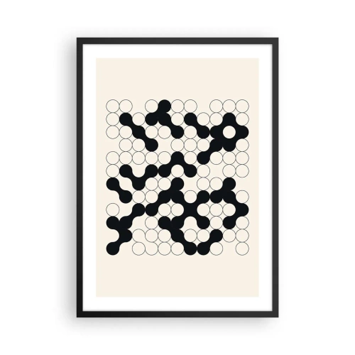 Plakat w czarnej ramie - Geometryczna kompozycja czarnych i białych okręgów - 50x70cm - Chińska gra – wariacja - Nowoczesna dekoracja ścienna do salonu i sypialni ARTTOR