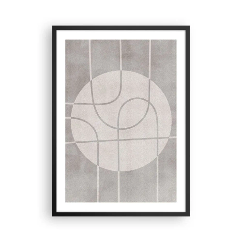 Plakat w czarnej ramie - Geometryczne linie i okrąg w odcieniach szarości - 50x70cm - Koliście i na wprost - Nowoczesna dekoracja ścienna do salonu i sypialni ARTTOR
