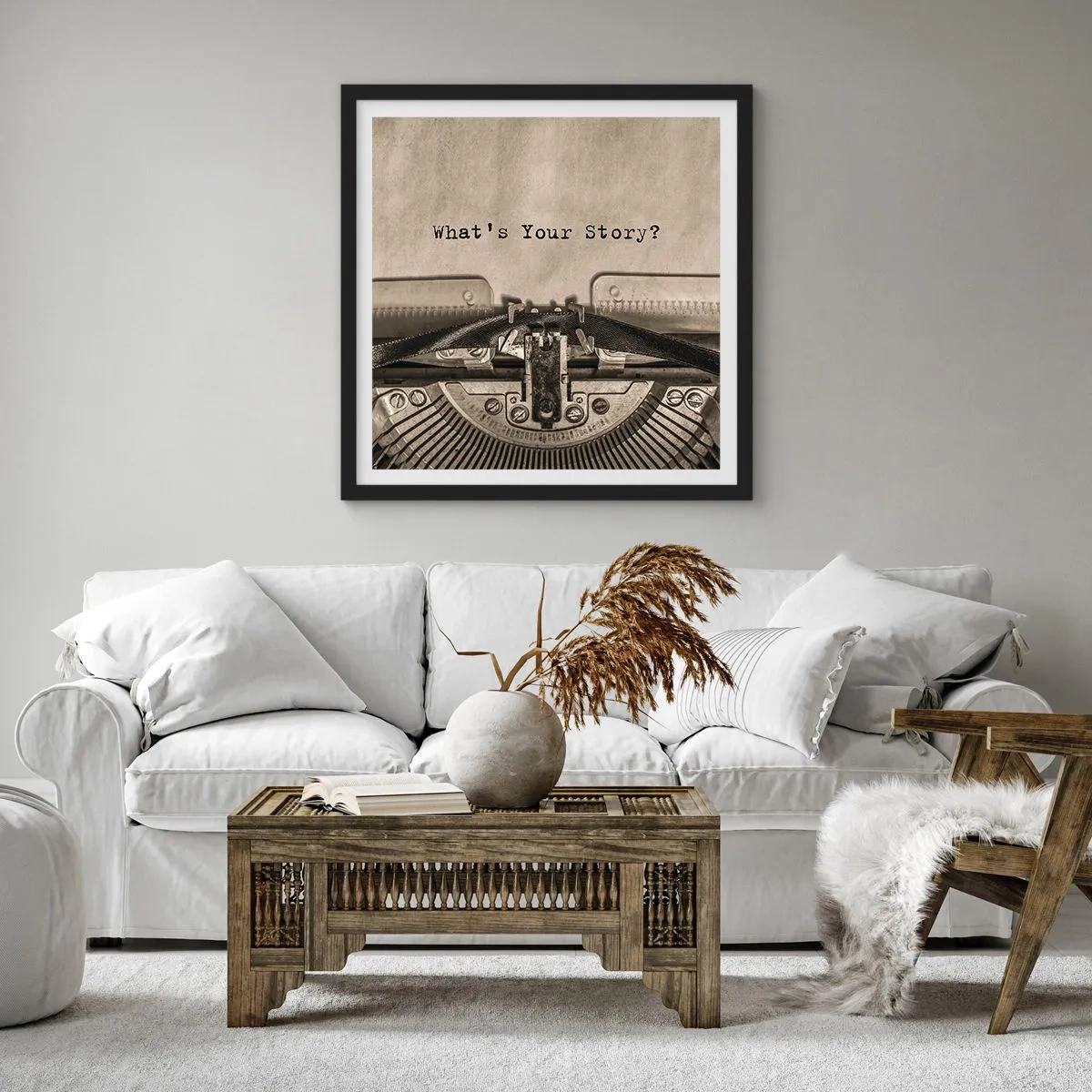 Plakat w czarnej ramie - Opowiedz mi - 50x50 cm