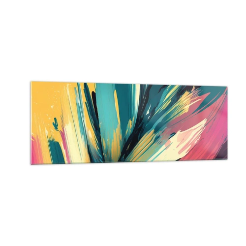 Obraz na szkle - Abstrakcyjna kompozycja w intensywnych i kontrastowych barwach - 140x50cm - Kompozycja – eksplozja radości - Nowoczesna dekoracja ścienna do salonu i sypialni ARTTOR