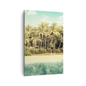 Obraz na płótnie - Tropikalna plaża z palmami i turkusowym morzem - 80x120cm - A może tutaj? - Nowoczesna dekoracja ścienna do salonu i sypialni ARTTOR