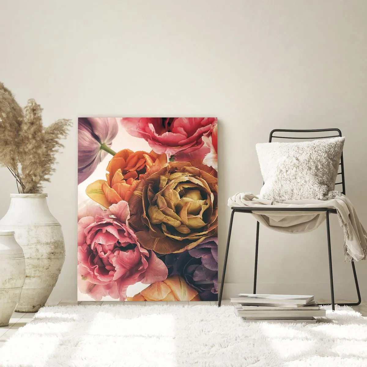 Obraz na szkle - Bukiet wielobarwnych kwiatów w zbliżeniu - 50x70cm - Święto życia - Nowoczesna dekoracja ścienna do salonu, kuchni i sypialni ARTTOR