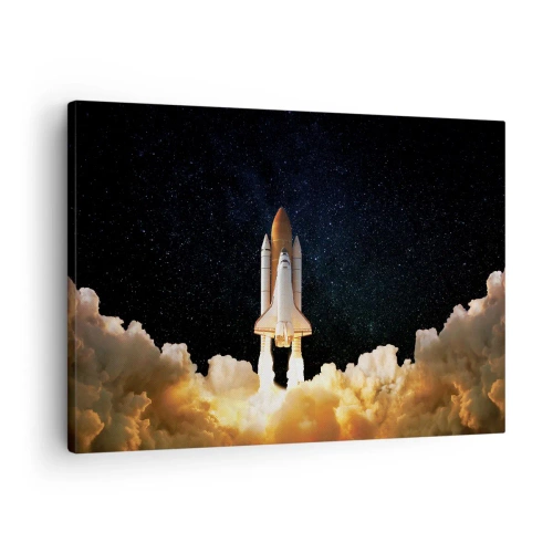 Obraz na płótnie - Startująca rakieta kosmiczna na tle gwiaździstego nieba - 70x50cm - Ad astra! - Nowoczesna dekoracja ścienna do salonu i sypialni ARTTOR