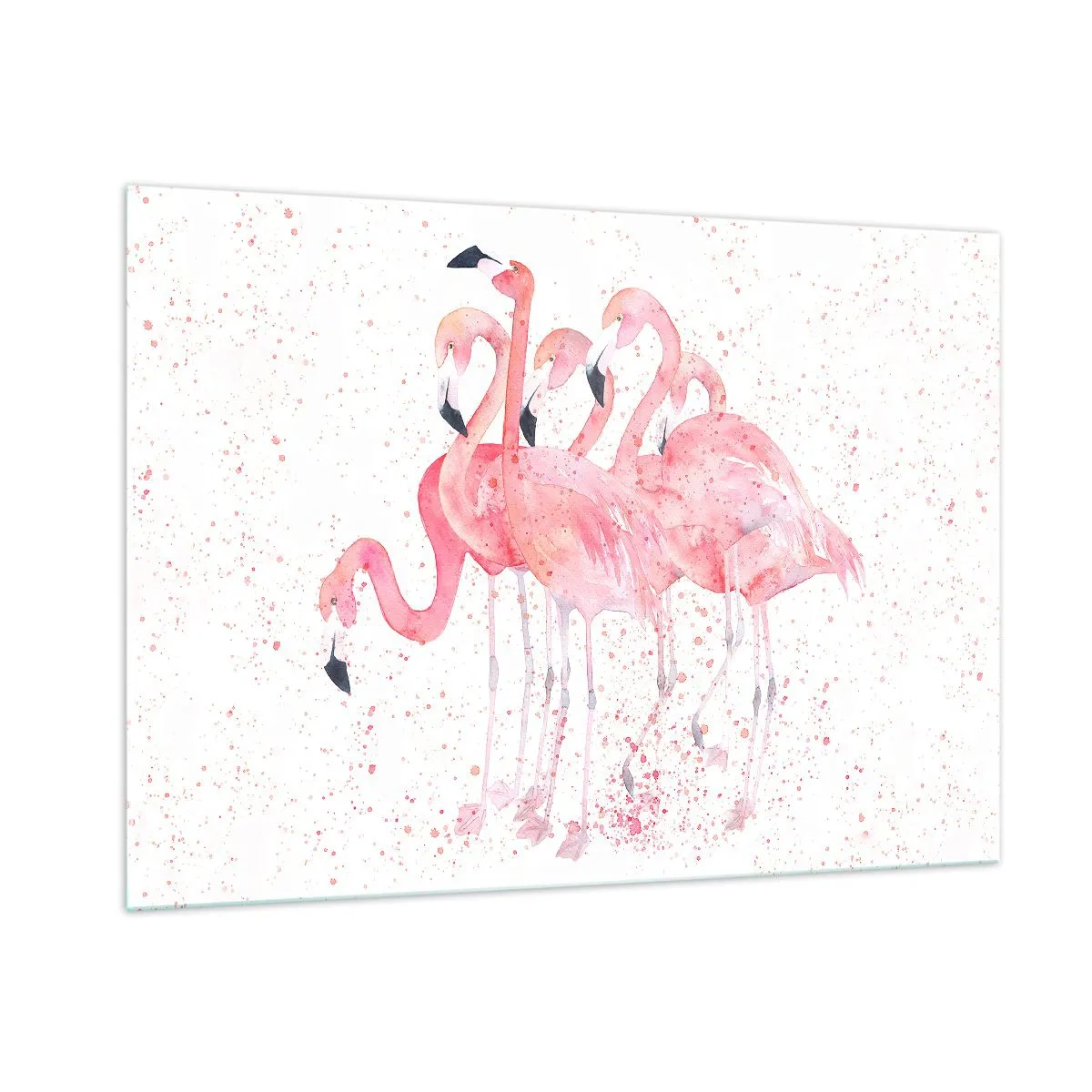 Obraz na szkle - Akwarelowe flamingi na jasnym tle z delikatnymi plamkami - 100x70cm - Różowy ansambl - Nowoczesna dekoracja ścienna do salonu, kuchni i sypialni ARTTOR