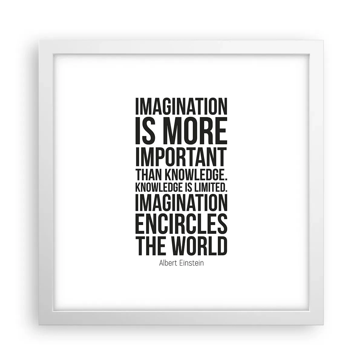 Plakat w białej ramie - Einstein o mocy wyobraźni - 30x30 cm