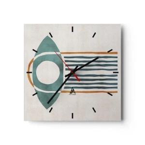 Zegar ścienny - Geometryczny wzór w odcieniach zieleni i pomarańczu - 30x30cm - Znaki i rytuały - Nowoczesna dekoracja ścienna do salonu i sypialni ARTTOR