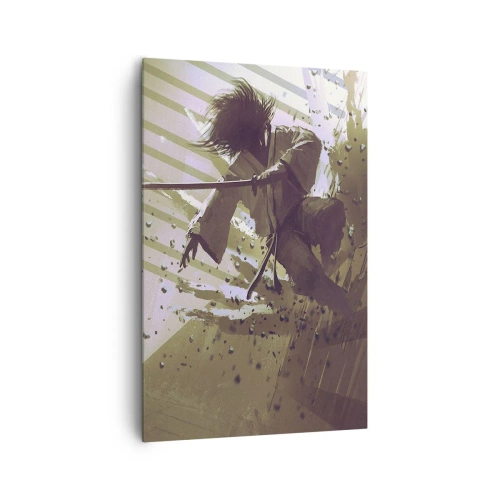 Obraz na płótnie - Dynamiczna walka dwóch postaci w futurystycznym stylu - 80x120cm - I ty możesz być samurajem - Nowoczesna dekoracja ścienna do salonu i sypialni ARTTOR