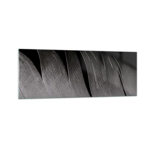 Obraz na szkle - Czarno-biała tekstura pióra w minimalistycznym stylu - 140x50cm - Pióro – cudowna konstrukcja - Nowoczesna dekoracja ścienna do salonu i sypialni ARTTOR