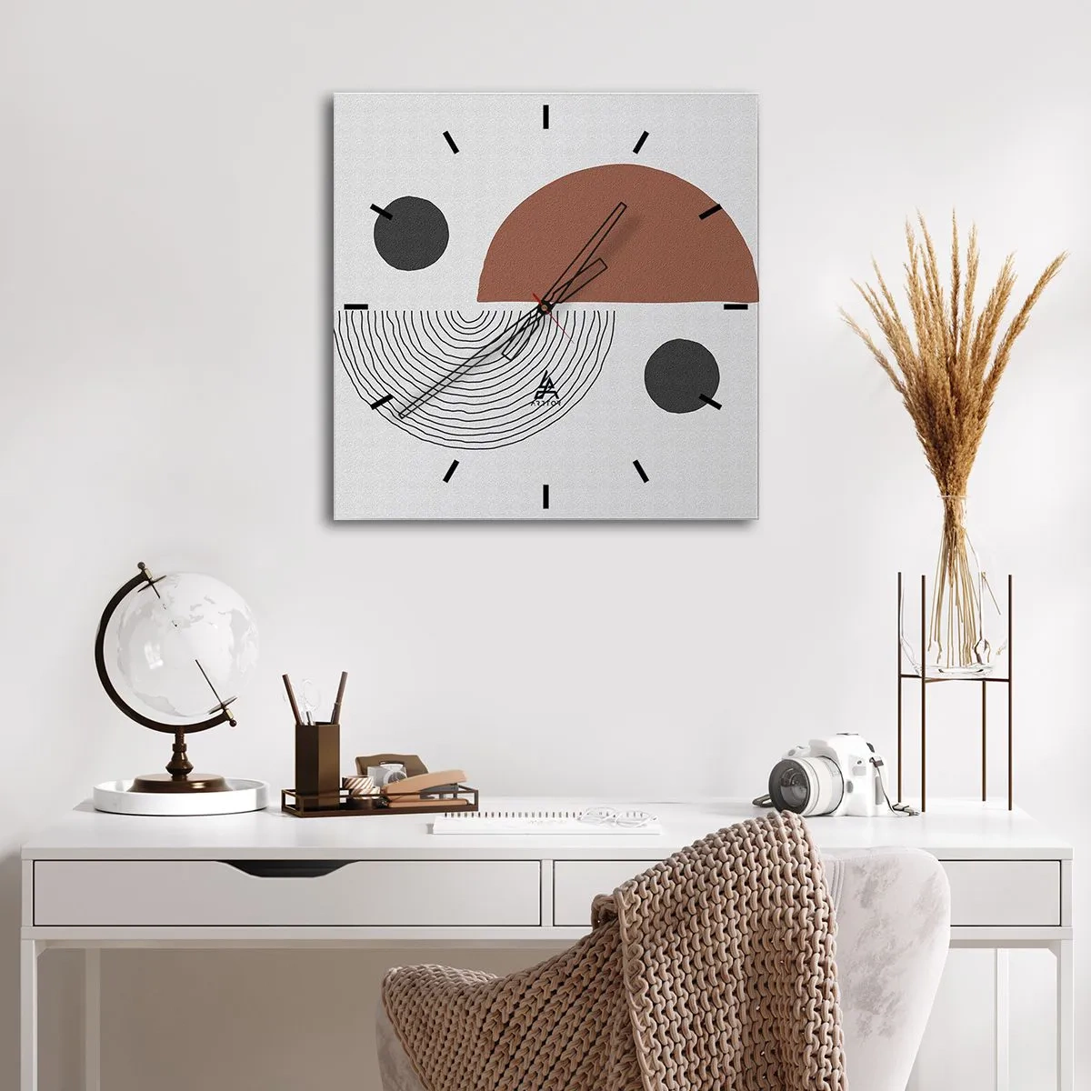 Zegar ścienny - Geometryczne kształty w odcieniach brązu i czerni - 30x30cm - Doskonałość koła - Nowoczesna dekoracja ścienna do salonu i sypialni ARTTOR