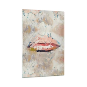 Obraz na szkle - Abstrakcyjna kompozycja przedstawiająca kobiece usta w pastelowych barwach - 80x120cm - Budzi zmysły - Nowoczesna dekoracja ścienna do salonu i sypialni ARTTOR