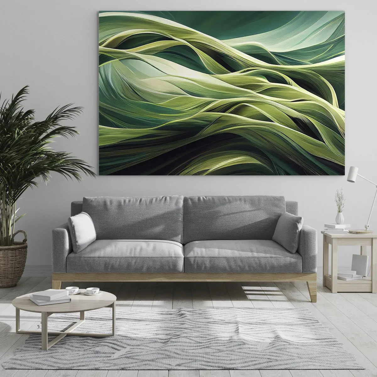 Obraz na szkle - Abstrakcyjne zielone fale o organicznych kształtach - 100x70cm - Abstrakcyjna gra w zielone - Nowoczesna dekoracja ścienna do salonu, kuchni i sypialni ARTTOR