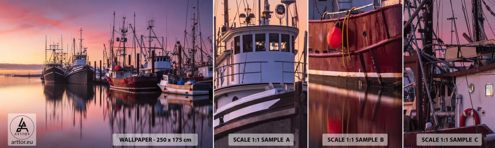 Fototapeta Próbka Samoprzylepna Deluxe Sticker - Przed kolejnym dniem - Port Rybacki, Łodzie, Połów Ryb - 100x30 cm